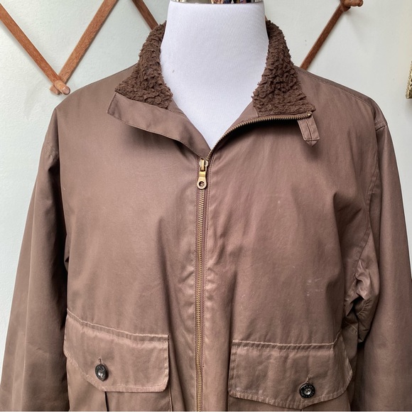 Orvis Waxed Cotton Fleece Collar Brown Bomber Large - Picture 2 of 16